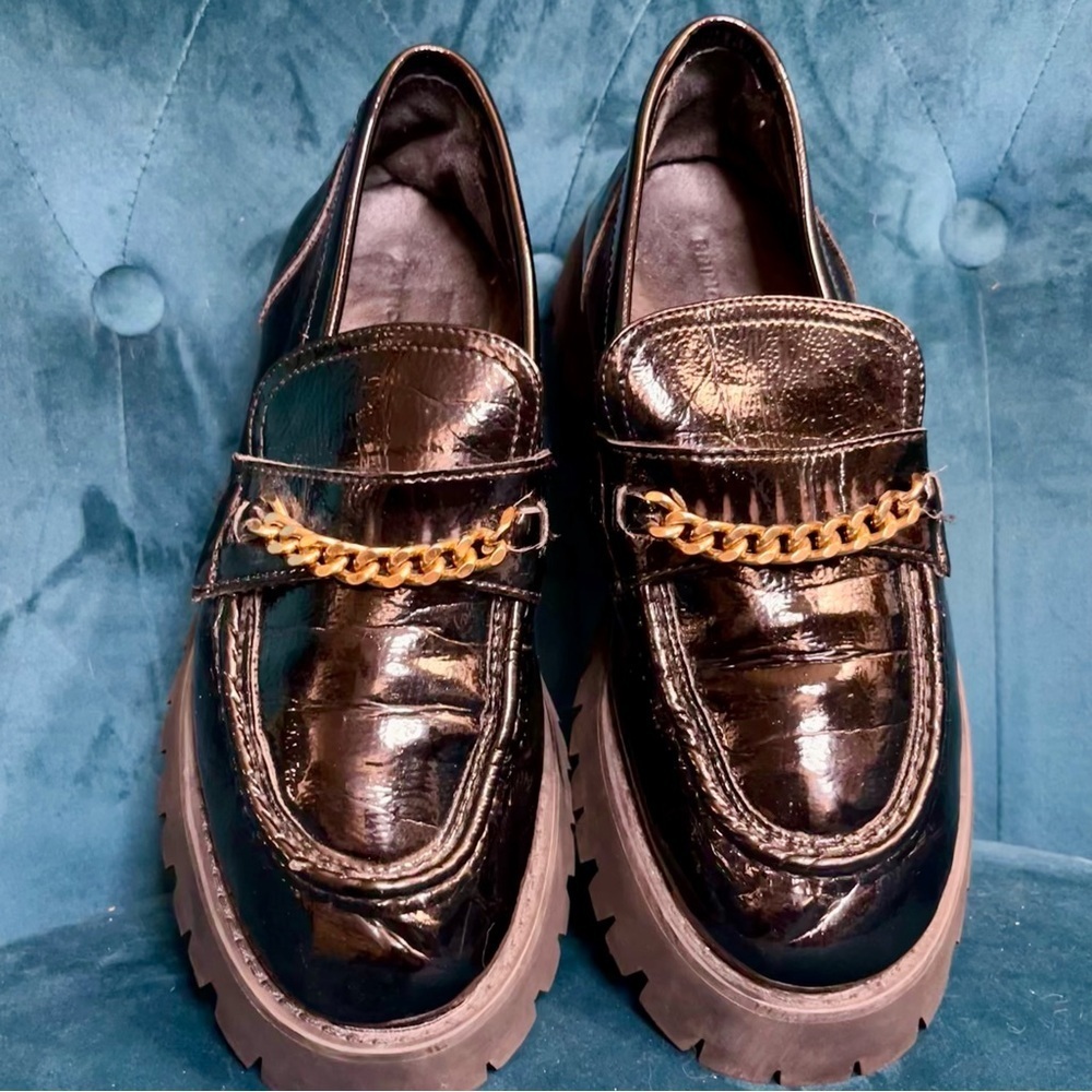 Princess Polly Black and Gold Loafers with Chunky Sole